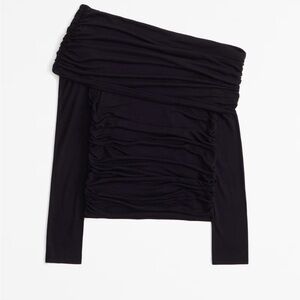 Black Off-Shoulder Ruched Top